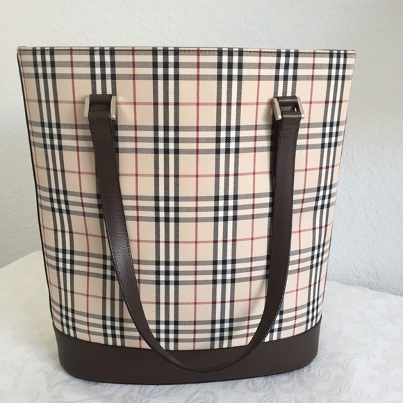 Burberry check canvas brown leather trim tote - Picture 7 of 11